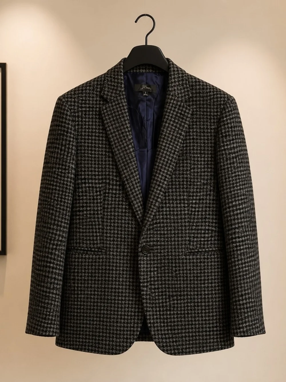 J. Crew Houndstooth Single-Breasted Blazer - Black & Gray